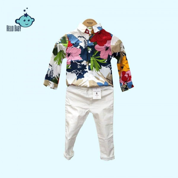 Flower Print Kids Shirt Pants Set