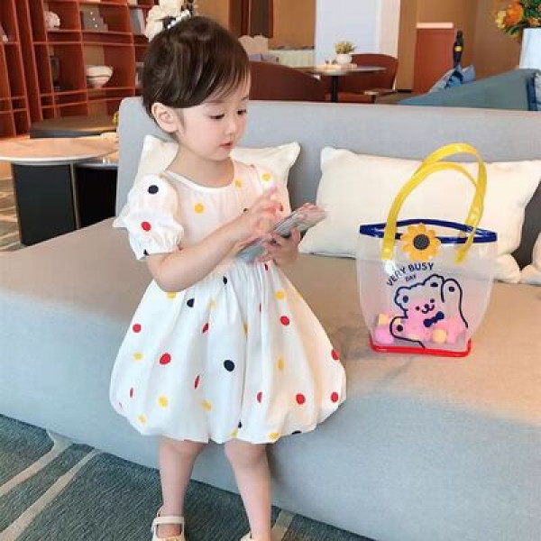 Summer Fashion Colored Ball Printed Baby Frock