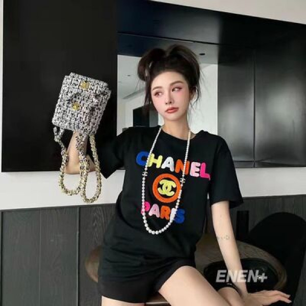 CH₳N€L Towel Embroidery T-shirt For Women