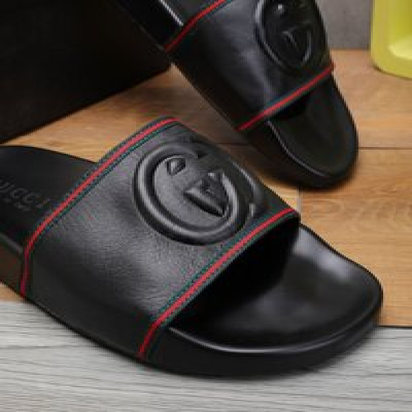 G*cci Trendy beach drag sports fashion cool trendy male British personality pure black trendy hairdresser without heels outdoor light luxury sandals